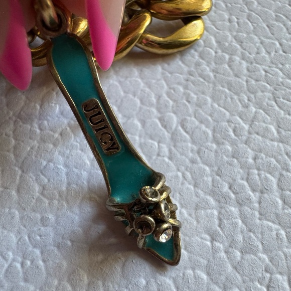 Juicy Couture Y2K Gold Tone Charm Chunky Bracelet Heart, J & Teal High Heel - Picture 9 of 9